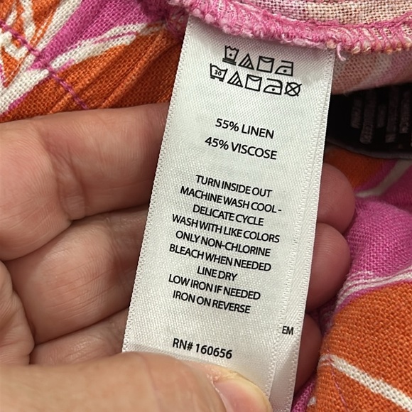 Sincerely Jules Linen Blend Tropical Pink Orange Pull On Elastic Waist Pants L - Picture 8 of 8
